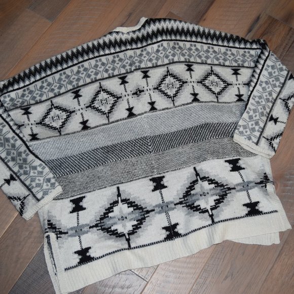 Aeropostale Aztec Tribal Open Cardigan Knit Sweater Flyaway Duster Relaxed N27 - Picture 10 of 11